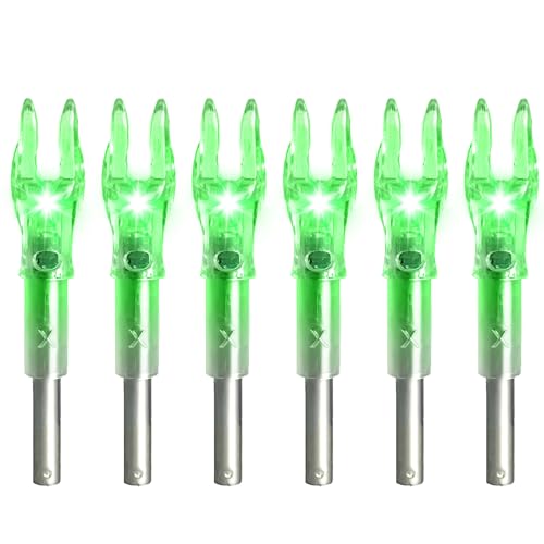 LEANPRO 6Pack Lighted Nocks for Arrows .204".233".244".246" Inside Diameter Lighted (X Lighted Nocks, Green)