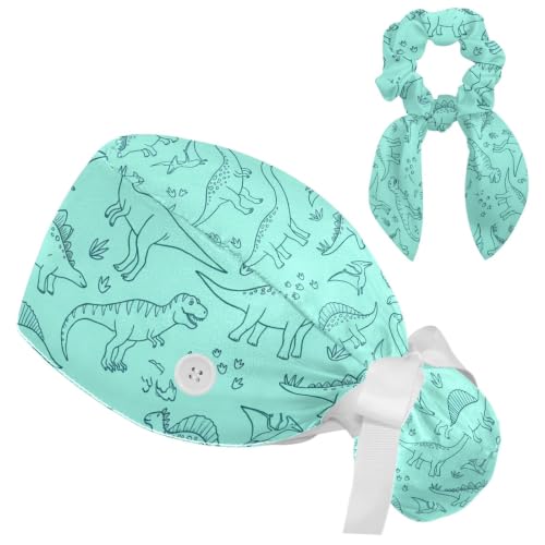 Image of Colored Butterflies Scrub Caps Women Ponytail, Adjustable Bouffant Surgical Caps with Button, Nurse Hats Long Hair