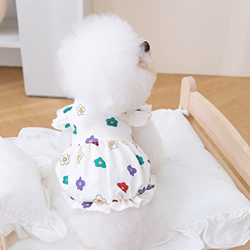 Vestido para Cachorro, Lindo Vestido Floral para Cachorrinhos, Manga Macia Esvoaçante, Algodão Respi