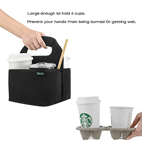 Beautyflier Reusable Insulated Coffee Cup Carrier, Portable Drink Holder With Handle Organizer Tote Bag For Hot & Cold Drinks #TOP3