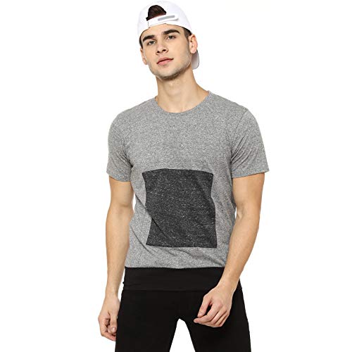 Image of Campus Sutra Color Block Men Round Neck Grey T-Shirt