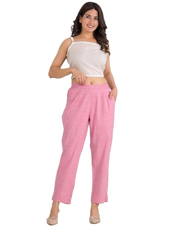 Image of Women's Solid Straight Fit Cotton Trousers | Slim Fit | Trousers for Women | Casual & Office Wear Bottom for Daily