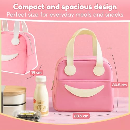 Image of Toy Imagine 6.5L Insulated Lunch Bag for Kids Office School Men Women Smiley Face Tiffin Bag Snack Tote Bag Compact Portable Leak Proof Tiffin Pouch Hot and Cold Lunch Box Bag for Boys and Girls(Pink)