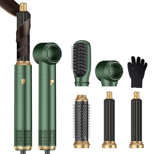 Image of Blow Dryer Brush 5 in 1 Set,Negative Ion Air Curling Wrap Air Curler, Hot Air Styler Round Brush Blow Dryer Curling Iron Hair Styling Tools Gift for Dry,Volumize, Straight,Curl,100-120V