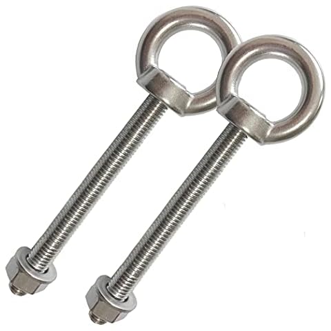 AIVOOF Stainless Steel Eye Bolts, 2 Pack M10 Shoulder Eye Bolt 3/8" X 4" Heavy Duty EyeBolts Screws in Eye Hooks with Washer and Nuts for Lifting Ring Eyebolt Cover