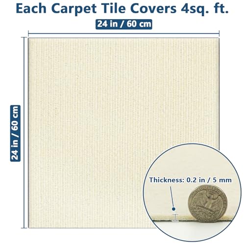 Carreaux de moquette autocollants 61x61 cm : sol blanc cassé doux et rembourré - 3