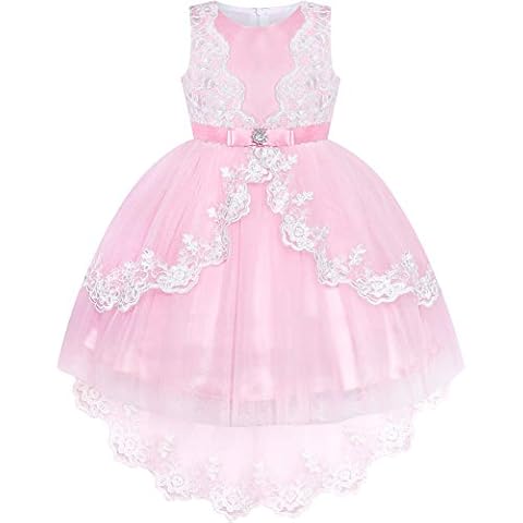 Mädchen Kleid Blume Mädchen Kleid Schnüren Hallo-Low Rock Rosa Hochzeit Festzug Gr. 110 Cover