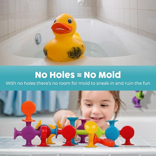 Image of BUNMO Bath Toys Suction - Connect, Build, Create - Bath Toys - Hours of Fun & Creativity - Fine Motor Skills - Stimulating Sensory Toys - Non-Mouthable Toy 3+ - Textured 44 Pack