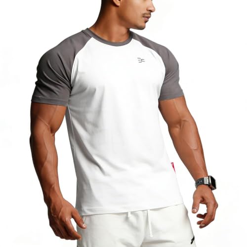 Image of Men's Cotton Short Sleeve Raglan Crew Neck Gym Workout Athletic Tee