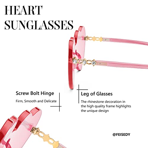 FEISEDY Women Rimless Heart Shaped Sunglasses Oversized One Piece Colored Love Glasses B29674