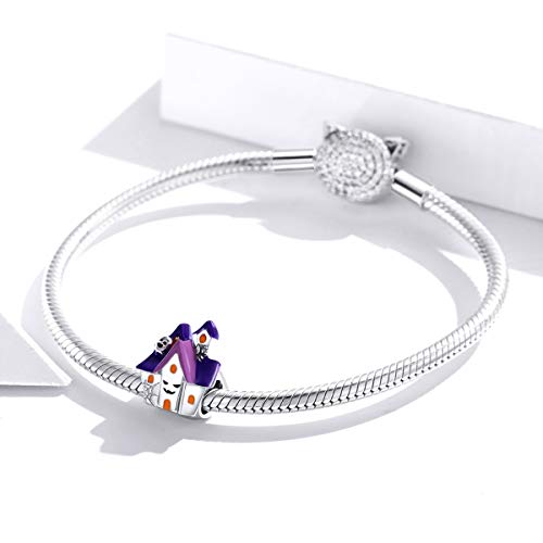 925 Sterling Silver Pumpkin, Witch, Ghost, Skull, Halloween, Anniversary Charm for Pandora Charm Bracelet (Haunted House)4