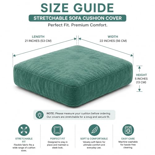 Image of Namdev Art's Velvet Sofa Cushion 21x22x5 Inch | High Density 32 Foam Seat Cushion | Soft & Comfortable Sofa Gaddi with Zip Cover | Multipurpose Cushion for Sofa Chair (Green)