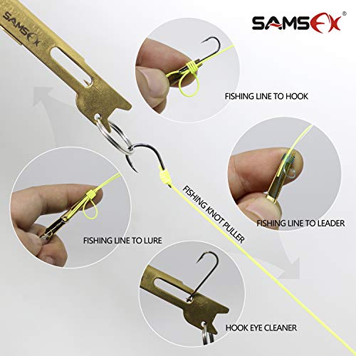 SAMSFX Fishing Stainless Steel Hook Tier, Knot Tying Tool, Loop Tyer, Hook Remover and Zinger Retractors Combo (Golden Hook Tier Combo) - Thumbnail 4