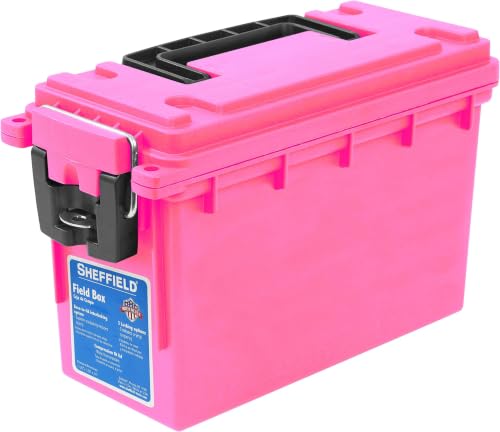 Image of Sheffield 12631 Ammo Storage Box, Stackable .30 Cal Field Boxes, Water and Dust Resistant, Lockable Storage Box with Handle, Secures Hunting Gear, Supplies, and Bullets, Made in USA, Pink, (Pack of 6)