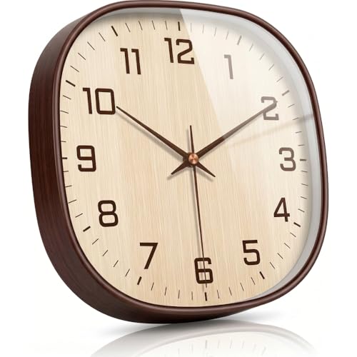 Image of STAR WORK 12 inch Inch Square Silent Non-Ticking Quartz Movement Wall Clock with Analog & Digital Display | Easy-to-Read Numbers | Modern Design for Living Room, Bedroom or Office (Cream - Brown)