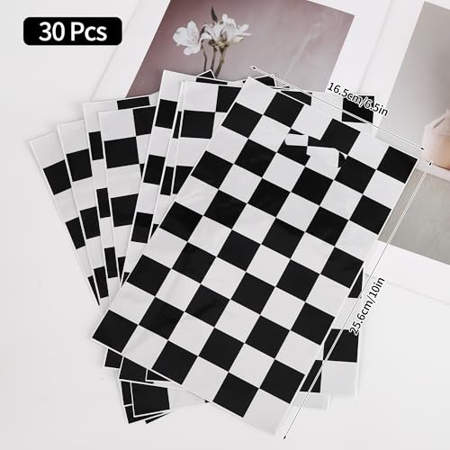Mikzhskr 30Pcs Race Car Party Favors Bag Goodie bags Racing in Speed Party Decorations Soccer Theme Black and White Checkered Candy Bags with Handles for Kids Race Car Birthday Party Supplies