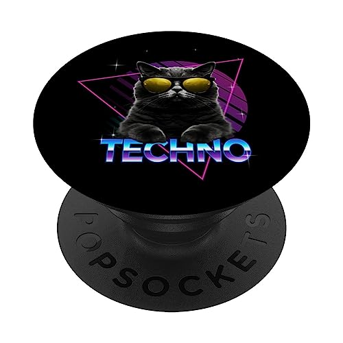 Techno Cat Rave DJ Goa EDM Electronic Music Acid Trance PopSockets Swappable PopGrip