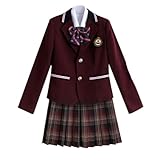 WKDTWCOS 5PCS Women Korea British Japan School Uniform Outfit Girl Anime Cosplay Costume Blazer Shirt Tie Badge Plaid Skirt (S,SLA03)