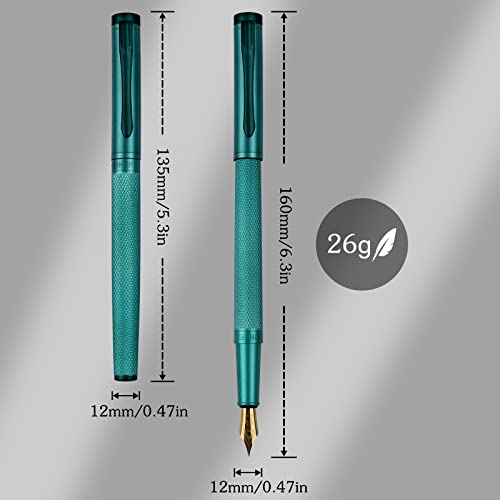 Wemate Fountain Pen Set With Gift Case, Fine Nib Refillable Fountain Pen With 30 Ink Cartridges (15 Black ＆ 15 Blue) And Ink Refill Converter, Metal Thread Body Design For Men Women - 0.5Mm, Green #TOP4