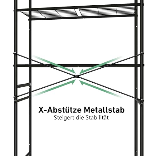 MallCreaty waschmaschinenschrank,Toilettenregal, 3-stufig Waschmaschinenregal, Handtuchhalter，platzsparend für das Badezimmer, über der Toilette, Metall，einfach zu montieren，65x167x24cm(schwarz)