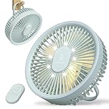 【弥生日和】扇風機 壁掛け 吊り下げ DCモーター 卓上扇風機 リモコン付き1台3役 風量4段階 パワフル送風 USB充電式 4000mAh 急速充電 LED照明機能付き アウトドア キャンプ 寝室 熱中症対策 （ブルー）