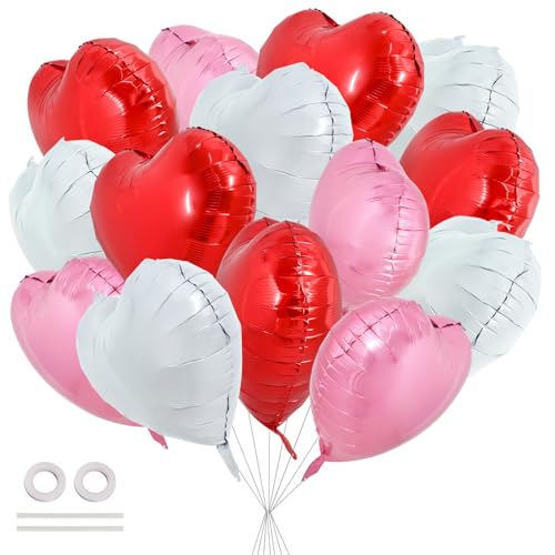 TONIFUL 30 Pcs 18 Inch Red Pink White Heart Shape Foil Mylar Balloons
