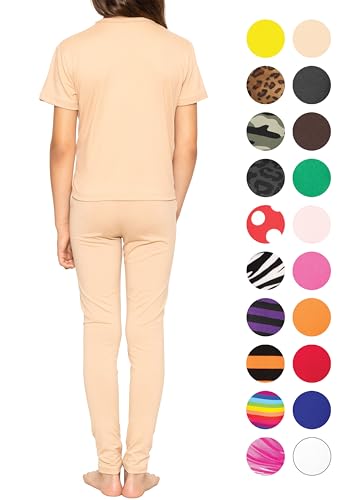 Image of STRETCH IS COMFORT Girls 2 Piece Hoodie Short Sleeve Long Sleeve Crew Neck Top and Leggings Set Kids Thermals Underwear Set