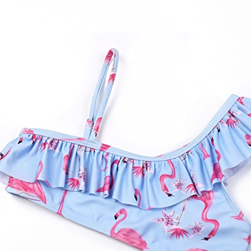 Image of QPANCY Girls One Shoulder Swimsuits Kids Two Piece Bathing Suits Ruffle Beach Swimwear