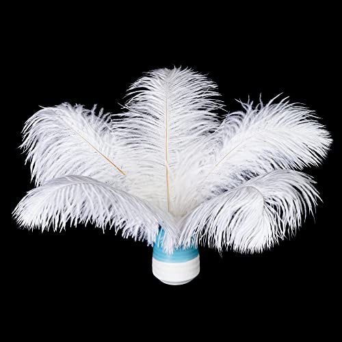 Piokio 20 Pcs Natura White Ostrich Feathers Plumes 6-8 Inch(15-20 Cm) Bulk For Diy Christmas Decorations, Wedding Party Centerpieces, Gatsby Decorations #TOP20