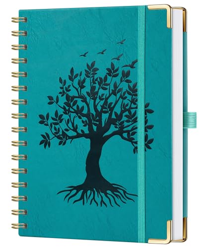 ZXHQ Carnet Spiralé A5 avec Couverture Arbre de Vie en Relief, Reliure Double Spirale, 176 Pages, Papier Épais 120 g/m² – Carnet Ouverture à Plat pour Écriture, Notes et Organisation - Turquoise