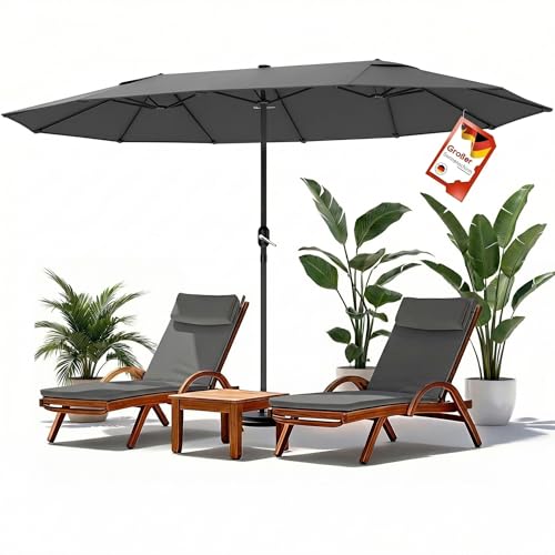 Huracan Parasol double - Taille XXL - Sans support - Avec manivelle - Protection UV - Stable - Imperméable - Pour parasol de marché, de terrasse, de balcon -...