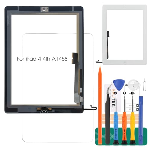 per iPad 4 Touch Screen Digitizer Vetro di Ricambio per iPad 4 4th A1458 A1459 A1460 Touch Display Panel Kit Parti di Riparazione, con Pulsante Home (Non Includere LCD) (Bianco)