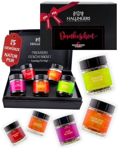 Hallingers Genuss Manufaktur Grillgewürze Geschenkset Danke – 5 Premium Gewürze zum Grillen...