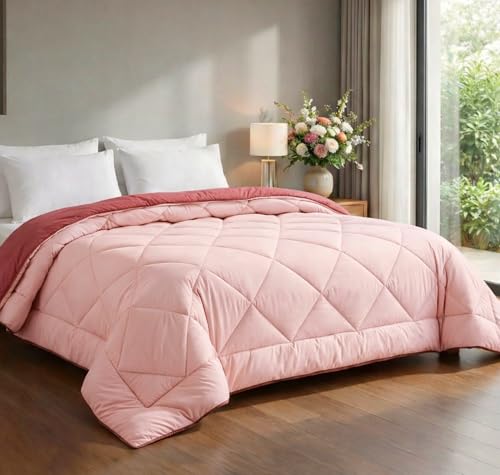 Image of HOMEKART 220 GSM Microfiber Reversible Comforter for Double Bed,Ultra Soft, Skin-Friendly & Hypoallergenic Solid Blanket|Lightweight Cozy & Machine Washable (Candy Pink)
