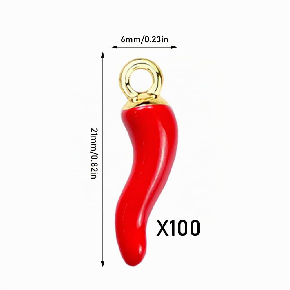 Confezione Da 100 Ciondoli Peperoncino Alle Verdure, Cornetto Portafortuna in Smalto e Lega