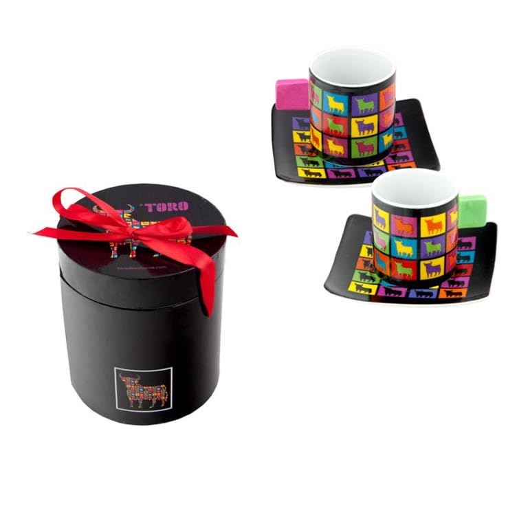Assiette en taureau style Warhol et ses 6 tasses à café DRW pop