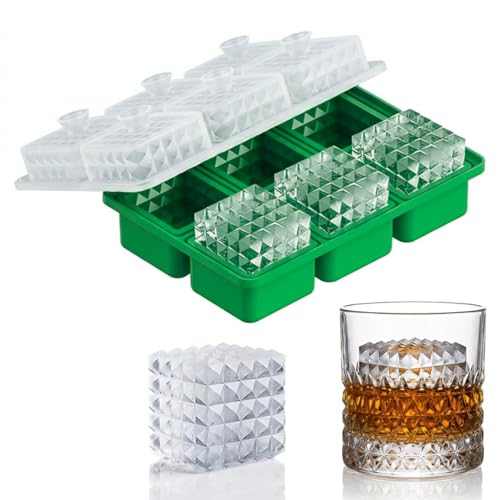 Image of Premium Large 3D Crystal Square Ice Cube Tray, Silicone Molds for Chilling Drinks, Chocolates, Juice, Jelly and Many More. (Green)