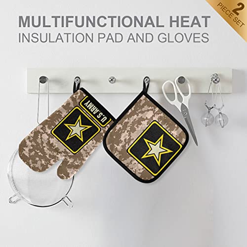 Aflyko 4Th Of July Us Army Khaki Brown Oven Mitt Pot Holder Festive Gift Set Heat Resistant Cooking Glove Kitchen Potholder For Grilling Bbq Bake Independence Day Patriot Present #TOP3