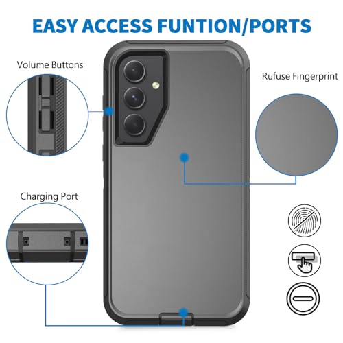 Anloes Case for Samsung Galaxy A55 5G, Heavy Duty Shockproof Dustproof 3 in 1 Rugged Protective Bumper Phone Cover for Galaxy A55 5G (Black(with Belt Clip)) by Anloes - Image 5