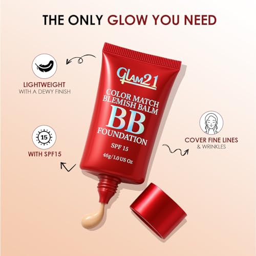 Image of Glam 21 Color Match BB Foundation SPF15 I Dual Purpose of Foundation & Sunscreen Blemish-free Glow |Non-cakey Daily Use | Non-greasy & Lightweight | Long-lasting Radiant Makeover| 46gm - 02 Honey Drop