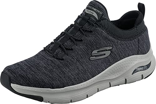 Skechers Men's Arch Fit Waveport Sneaker, Black Mesh/Gray Trim, 9 UK