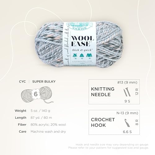 Image of Lion Brand Yarn Wool-Ease Thick and Quick Yarn, Soft and Bulky Yarn for Knitting, Crocheting, and Crafting, 3 Pack, Arctic Ice | Super Bulky Wool Acrylic Blend Fiber for Soft Hats, Sweaters, Chunky Blankets, Yarn for Crochet, Knitting, Crafts, Weaving