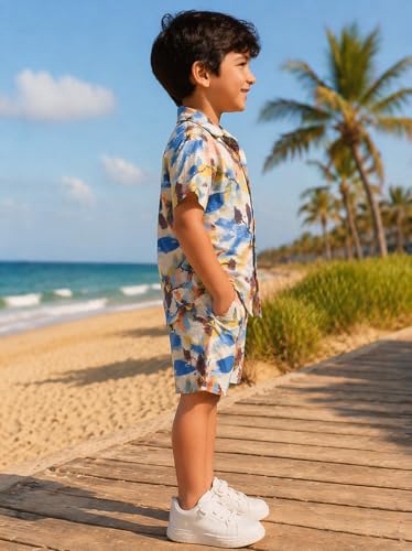 Image of superminis Boys Coordinated Set With Printed Rayon /Cotton Shirt and Shorts