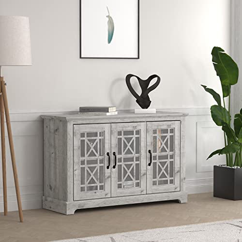 Galano Isadora 3 Door Console Sideboard - Modern Buffet With Distressed Oak Finish - Bookshelf Cabinet For Hallway, Entryway, Foyer, Living Room - Easy Assembly - Mexican Grey #TOP7