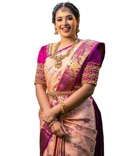 Buy Solinc Women's almmari vastram kanchipuram Silk Kanchi Pattu Saree with  Blouse (orange colour) at Amazon.in