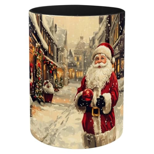 Pen Holder for Desk, Iron Sheet Leather Pencil Holder for Women,Desktop Stationery Organizers and Accessories Makeup Brush Holder for Office School Supplies (Street Santa)
