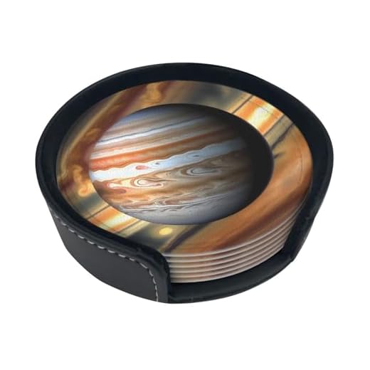 Jupiter Lot de 6 dessous de verre ronds en cuir avec support, mignon, décoratif, pour boissons et bières