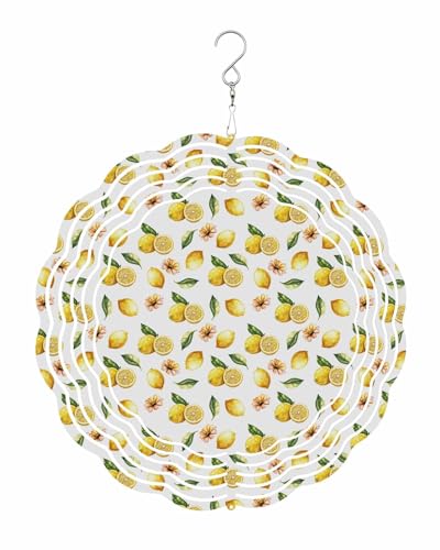 Lemon Wind Spinners, Summer Country Fruit White Hanging Wind Spinners for Yard and Garden 3D Stainless Steel Metal Sculptures Crafts Ornaments 8 Inch
