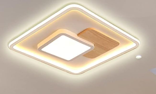 PRMOGEN Antiques LED Ceiling Light, Square Wooden, Dimmable with Remote Control, Modern Wooden Light for Bedroom, Children's, Living Room, Kitchen (41.5 x 41.5)-picture-24