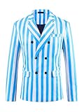 Lars Amadeus Striped Blazers for Men's Peak Lapel Sports Coat Double Breasted Business Stripes Suit Jacket Small Blue White